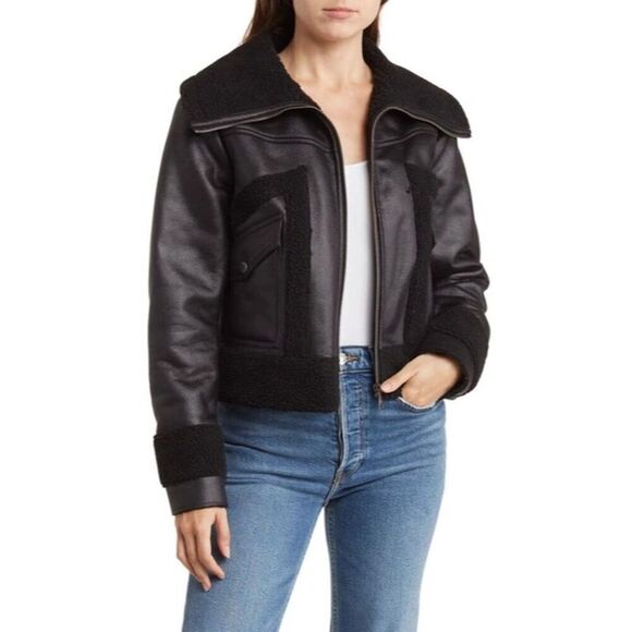 Dkny Jackets & Blazers - DKNY Women's Black Faux Suede Sherpa Lined Moto Jacket Size 1X